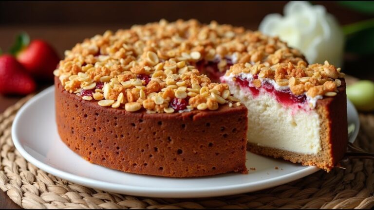15-Minute No-Sugar Oatmeal Cake with Cottage Cheese and Strawberries!